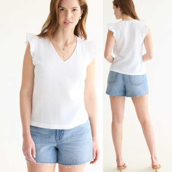 Reitmans White Ruffle Sleeve V-Neck Gauze Cotton Top size S - Picture 1 of 10